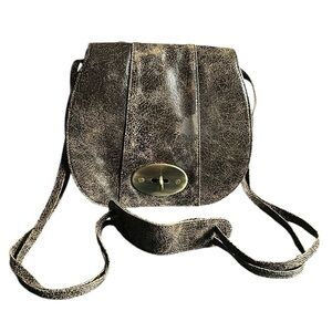 Bryna Nicole Saddle Bag Crossbody in Distressed Brown Leather with Brass Clasp